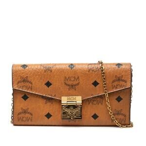 MCM Visetos Logogram Tracy Chain Crossbody Wallet Cognac Brown